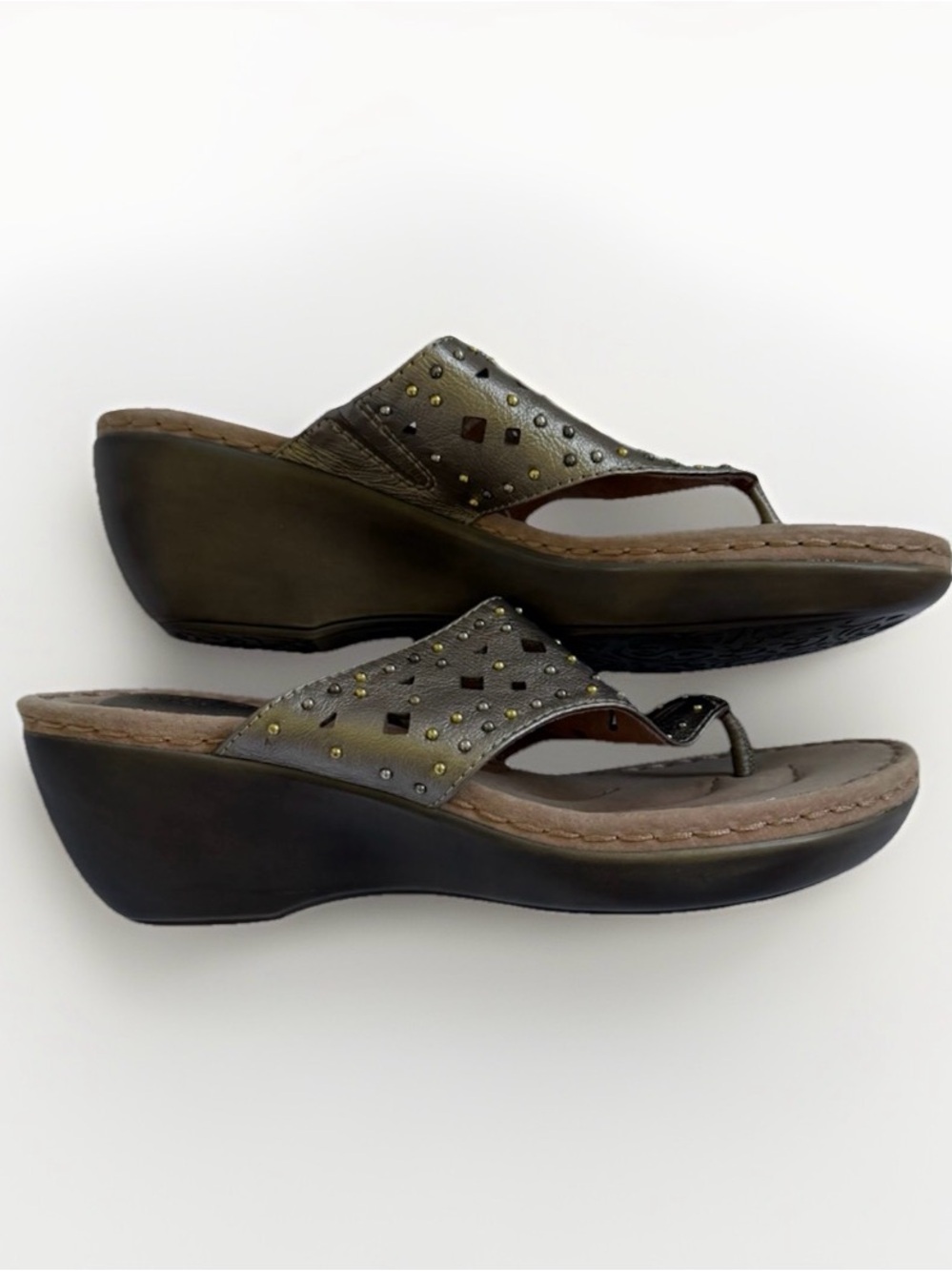 Clarks Artisan Embellished Leather Wedge Comfort Sandals Boho Summer Festival 8M - Picture 2 of 11